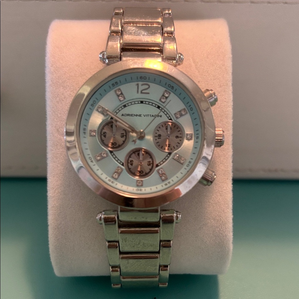 Adrienne Vittadini Silver Chronograph Watch with Light Blue Face
